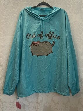 Pusheen NWT Hooded Windbreaker ‘’Out of office” Graphic Sz XL Drawstring Pocket